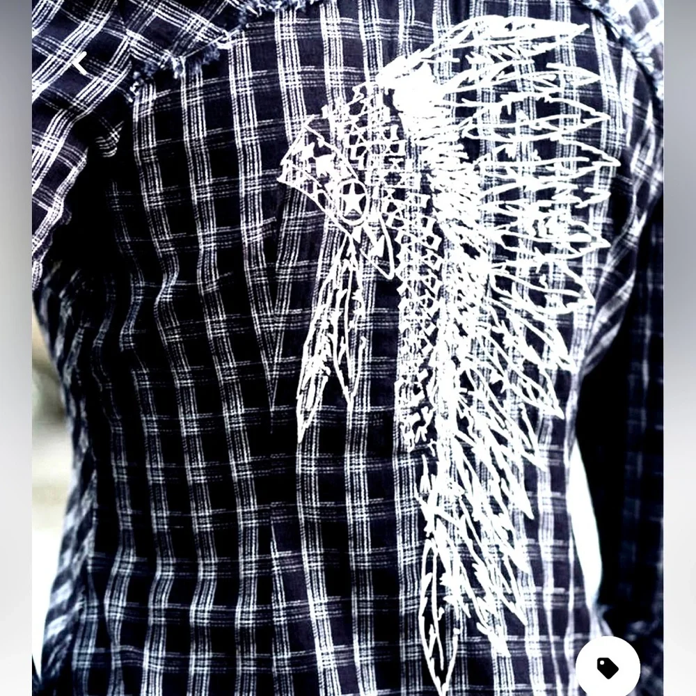 Crow & White Plaid Tier Bell-Sleeve Button-Up - Picture 2 of 11
